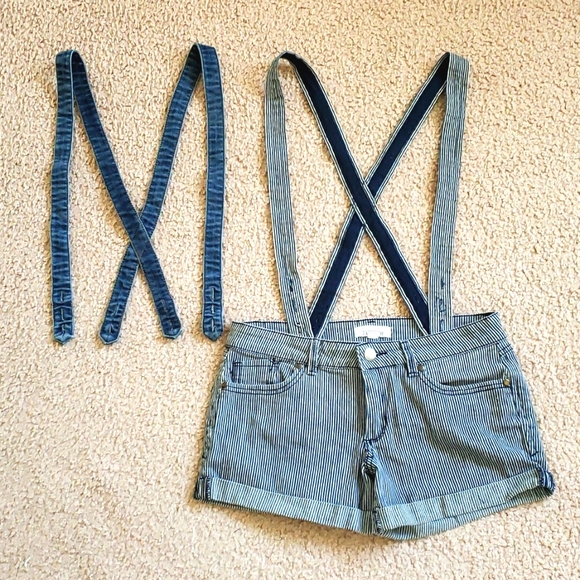 Versatile! Blue Denim Shorts with Suspenders - Two Pairs - Wear With or Without! - Picture 1 of 15